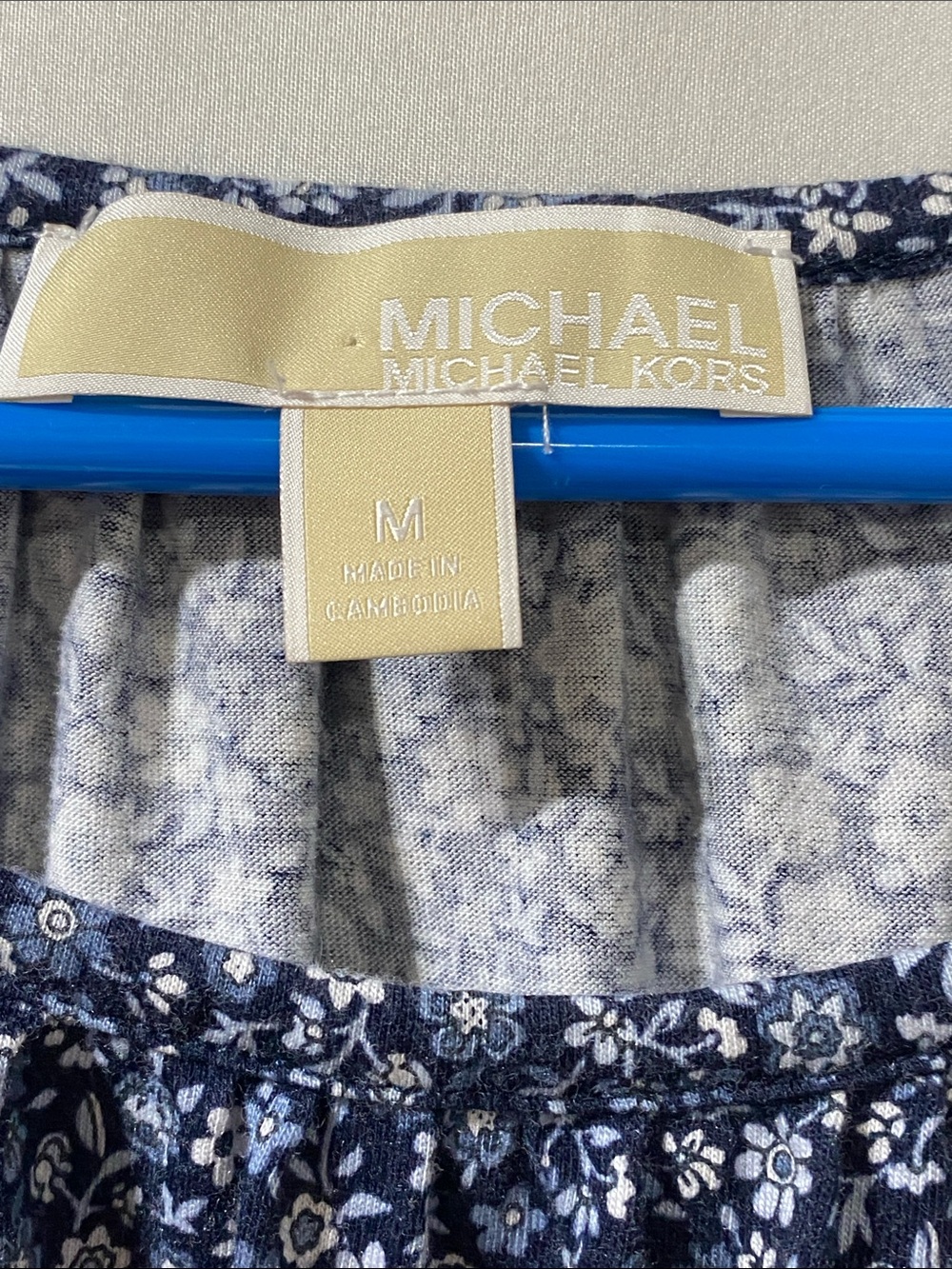 Michael Kors Navy Floral Scoop-Neck Peasant Top - Picture 2 of 8